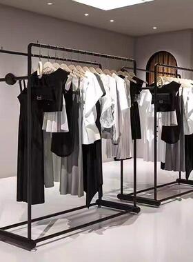 服装店岛式展示架黑色落地式中间展示架双排服装展示架女士服装店