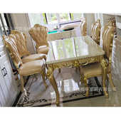 欧式 长餐桌椅组合实木方形大理石香槟金色餐厅家用奢华高档桌子