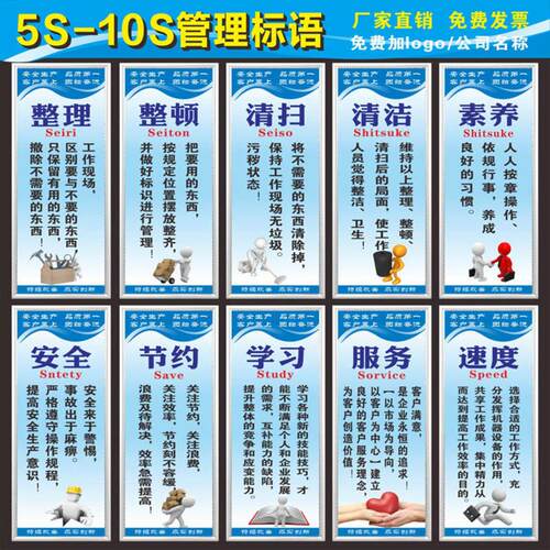 6S管理标语5S/7S/8S/10S企业文化宣传海报车间仓库展板挂图标识牌