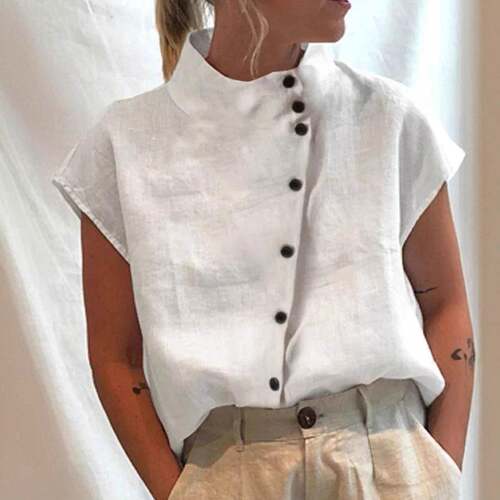 Pure Color Front Button Textured Lantern Sleeve Shirt