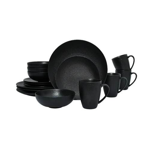 ceramic black plates bowl dinnerware Set of 4 set of 16件套
