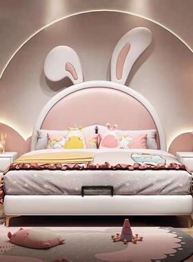新款网红轻奢靠公主儿童床房头软包床卧室LLO简约落地一体头背卡