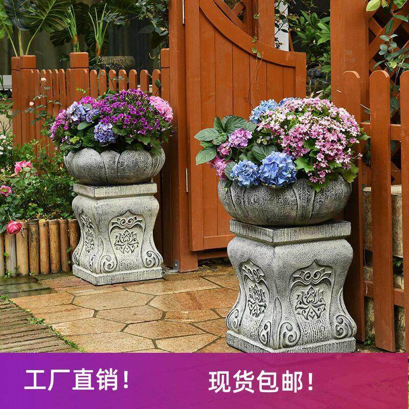 人造石墩子花盆底座一对盆景架庭院小院子大门口两侧花架石鼓门墩