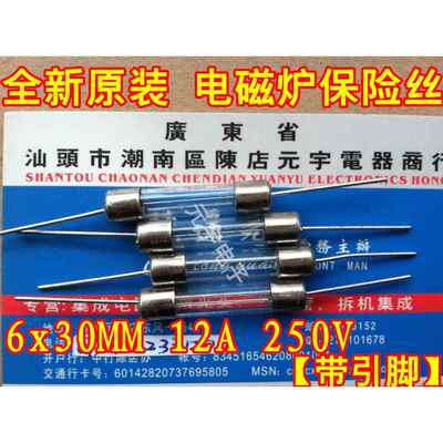 全新原装电磁炉保险丝 6x30mm 6*30mm 12A 250V 玻璃管【带引脚】