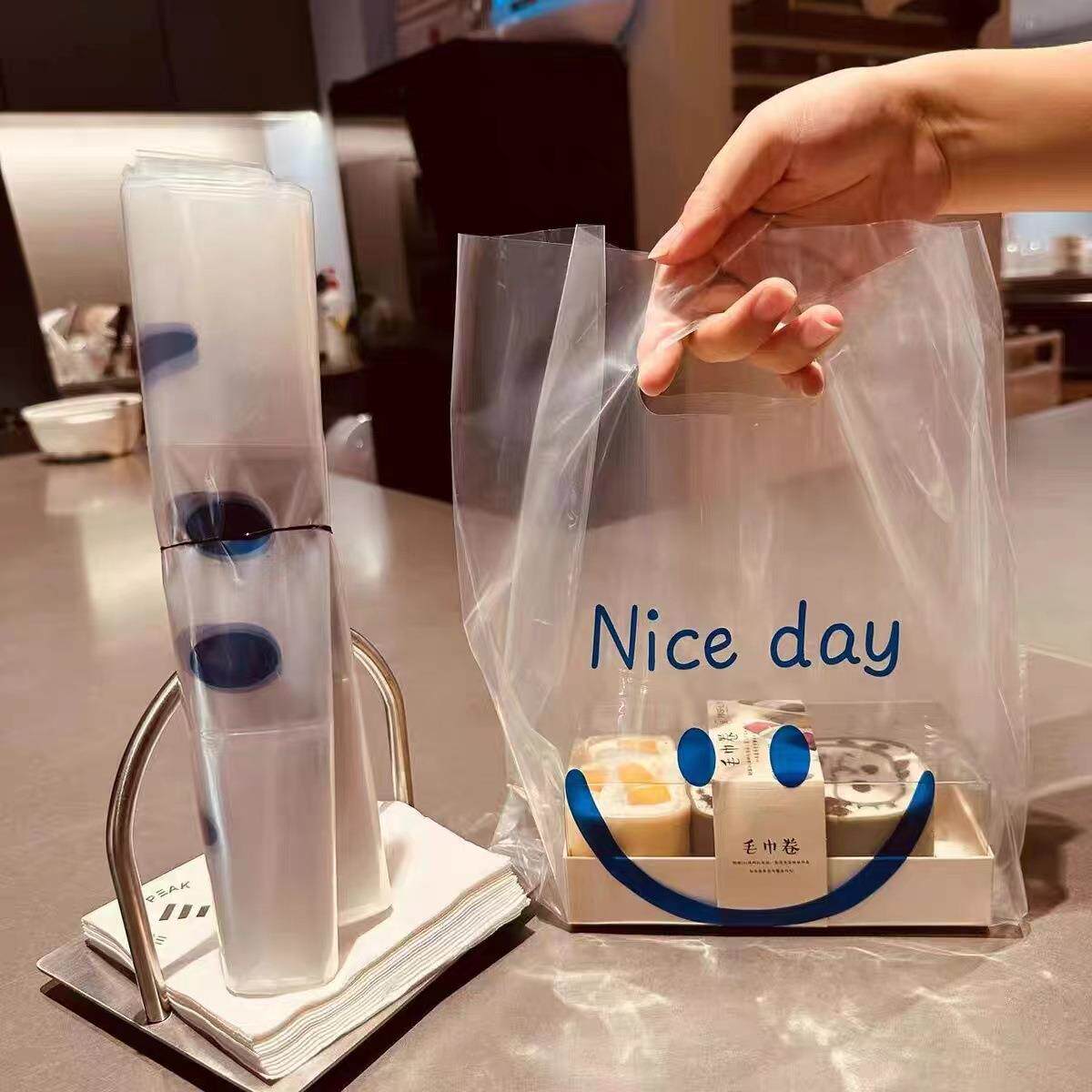 透明烘焙打包袋面包蛋糕店手提袋定甜品店塑料袋打包盒外卖袋子