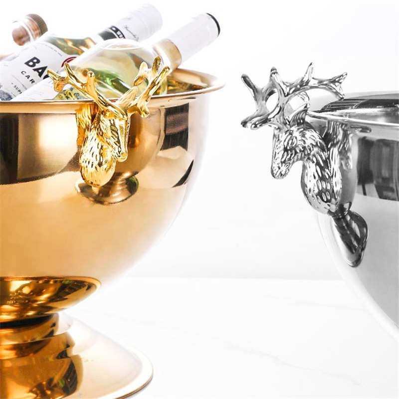 创意不锈钢鹿头冰桶 大号香槟盘欧式复古红酒洋酒冰酒盆冰桶13.5L,餐饮具,冰夹,淘宝优惠券,粉丝福利购,淘宝优惠卷