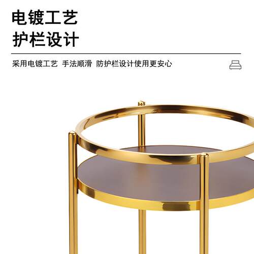 欧式不锈钢圆形双层酒水车可移动餐厅手推服务车KTV甜品车