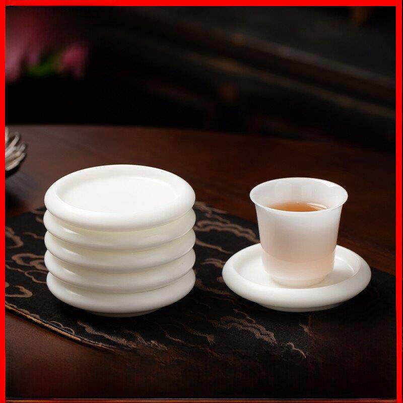 德化白瓷冰玉瓷盖陶瓷茶杯杯垫羊脂玉瓷茶道配件干泡杯垫底座