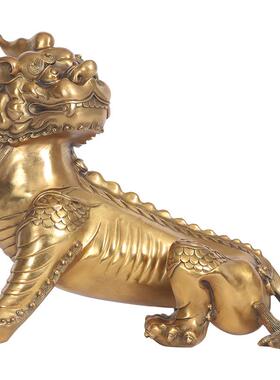 九华山谛听地藏王坐骑独角神兽黄铜铜摆件客厅办公室装饰开业礼品
