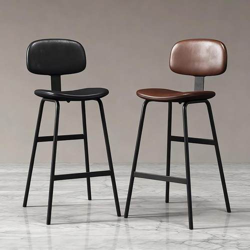 工业风软包靠背高脚凳家用吧台凳酒吧椅铁艺吧台椅简约现代高椅子