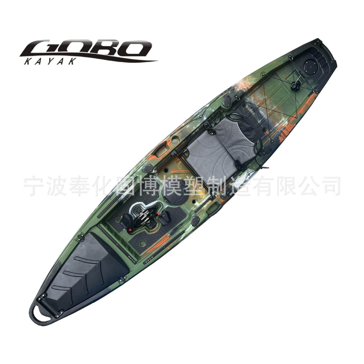高端单人脚踏钓鱼艇叶片脚踏工厂硬艇塑料滚塑皮划艇