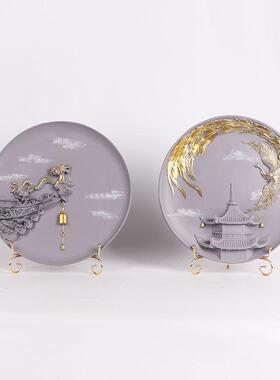 现代新树中式脂描金立盘摆样件版饰MC-TY-76房展厅隔断书柜酒店大