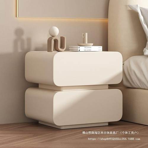 奶油风床头柜简约现代实木床头收纳柜家用床柜子卧室小型床边柜子