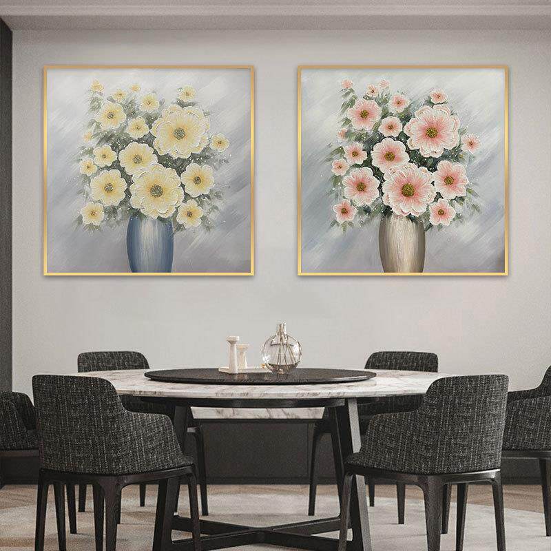 大芬村手绘油画餐厅装饰画现代简约风格客厅花朵过道走廊肌理挂画