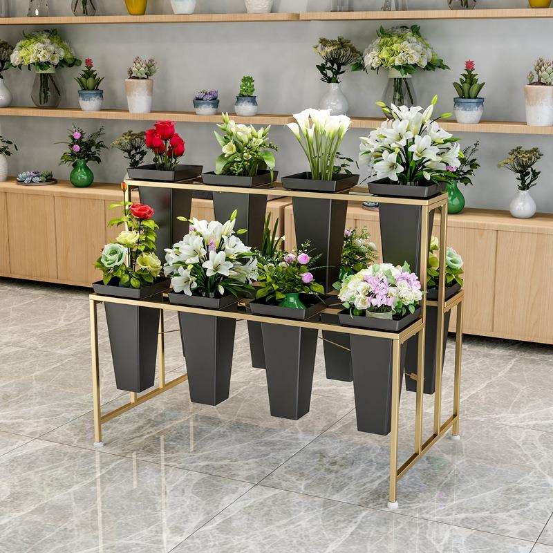 金色落地花架鲜花展示架铁艺多层货架梯形架子铁艺花桶架婚庆用架