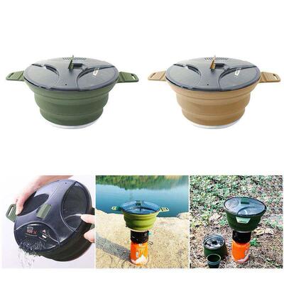 .Outdoor Silicone Kettle Foldable Portable Camping Cook Pot