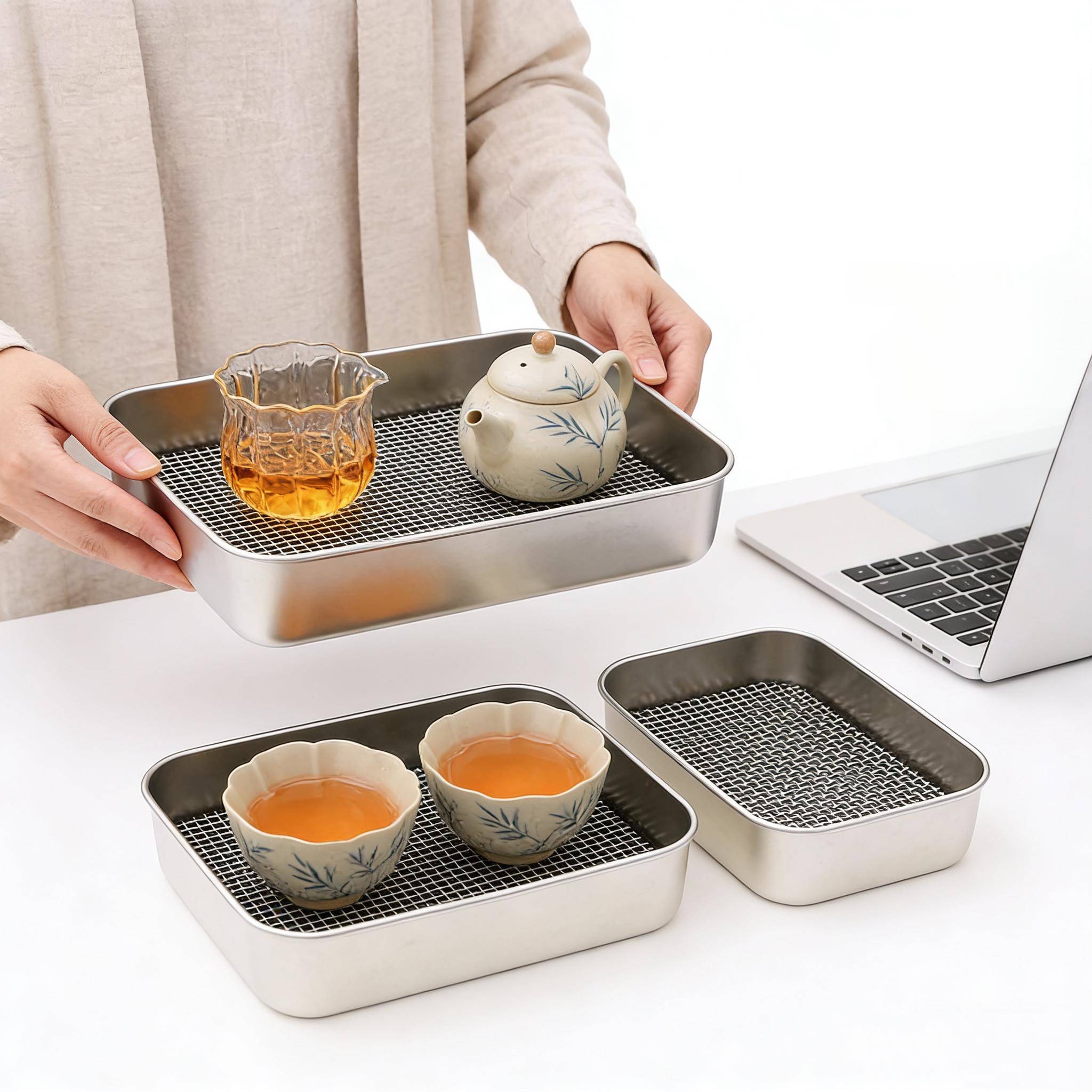 办公室喝茶一人饮小茶盘工位喝茶极简喝茶茶盘小型泡茶托盘带茶席图片