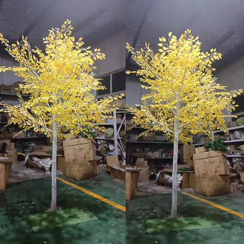 仿真金黄榕树白桦树假树橱窗装饰造景室内外大型景观落地绿植摆件