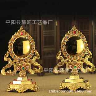 合金六角彩绘准提镜 如法制作 准提法门 佛母背面像 镜面光可鉴人