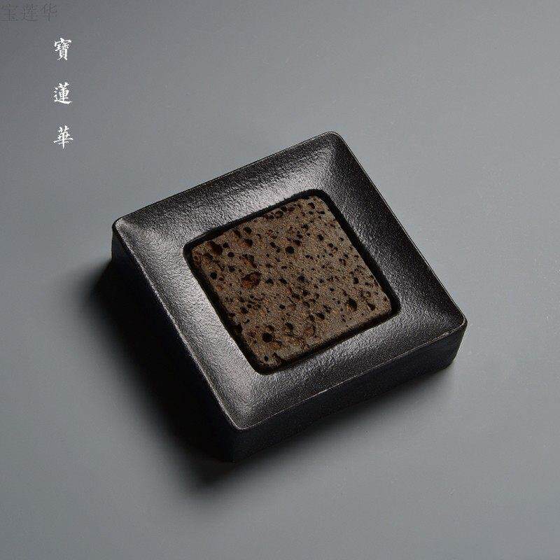 端方乌金石火山岩垫壶承 手工石雕茶托 托茶台干泡茶盘养壶托 托
