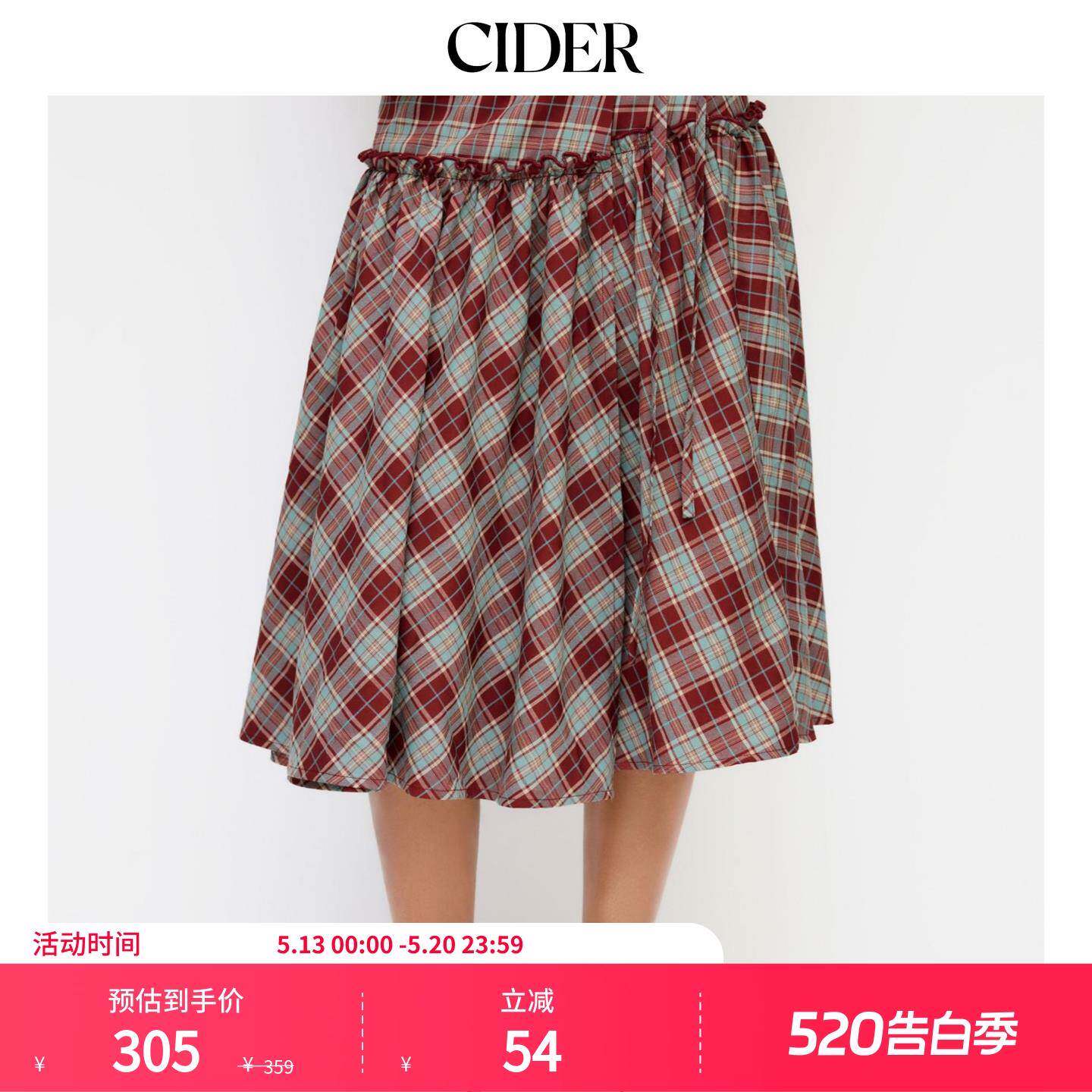 【明星同款】CIDER中腰格子荷叶边半裙美式复古半身裙114790569