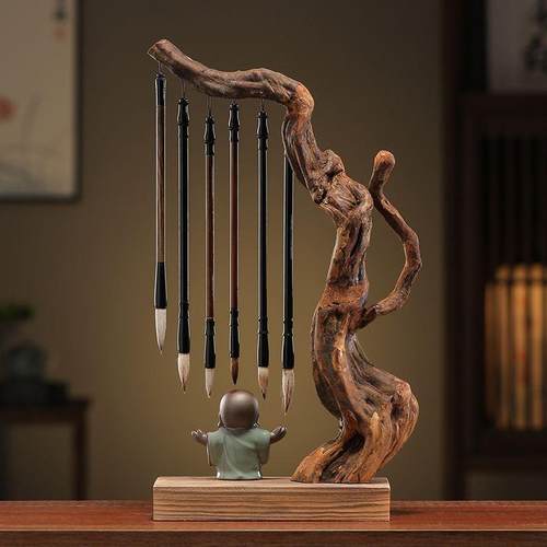 中国风创意杜四鹃根原木根雕毛文笔架房宝家办公用516文玩笔架摆