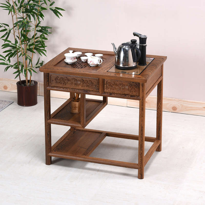 红木家具 鸡翅木茶水架置物架 阳台中式实木小茶桌仿古茶台烧水架
