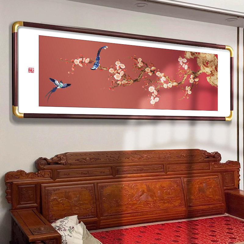 喜上枝头装饰花开富贵中式茶室挂画2025高级感床头客厅沙发背景墙