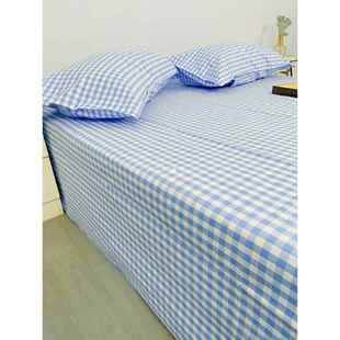 A5L山东老粗布床单麻布大炕加厚加密小格子被单三件套定做