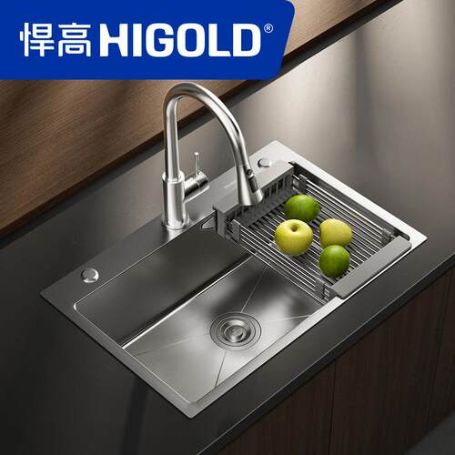 HIGOLD/悍高厨房水槽灰色手工单槽不锈钢洗菜盆洗碗槽大单盆