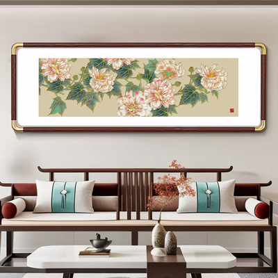 新中式花鸟牡丹画客厅沙发卧室背景墙装饰画横版餐厅国画挂画