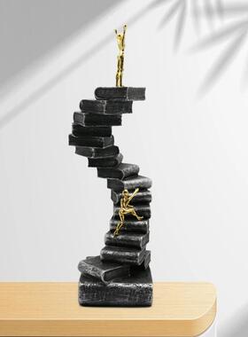 楼梯人物摆件书山阶梯雕像办公室客厅玄关书房软装饰品树脂工艺品