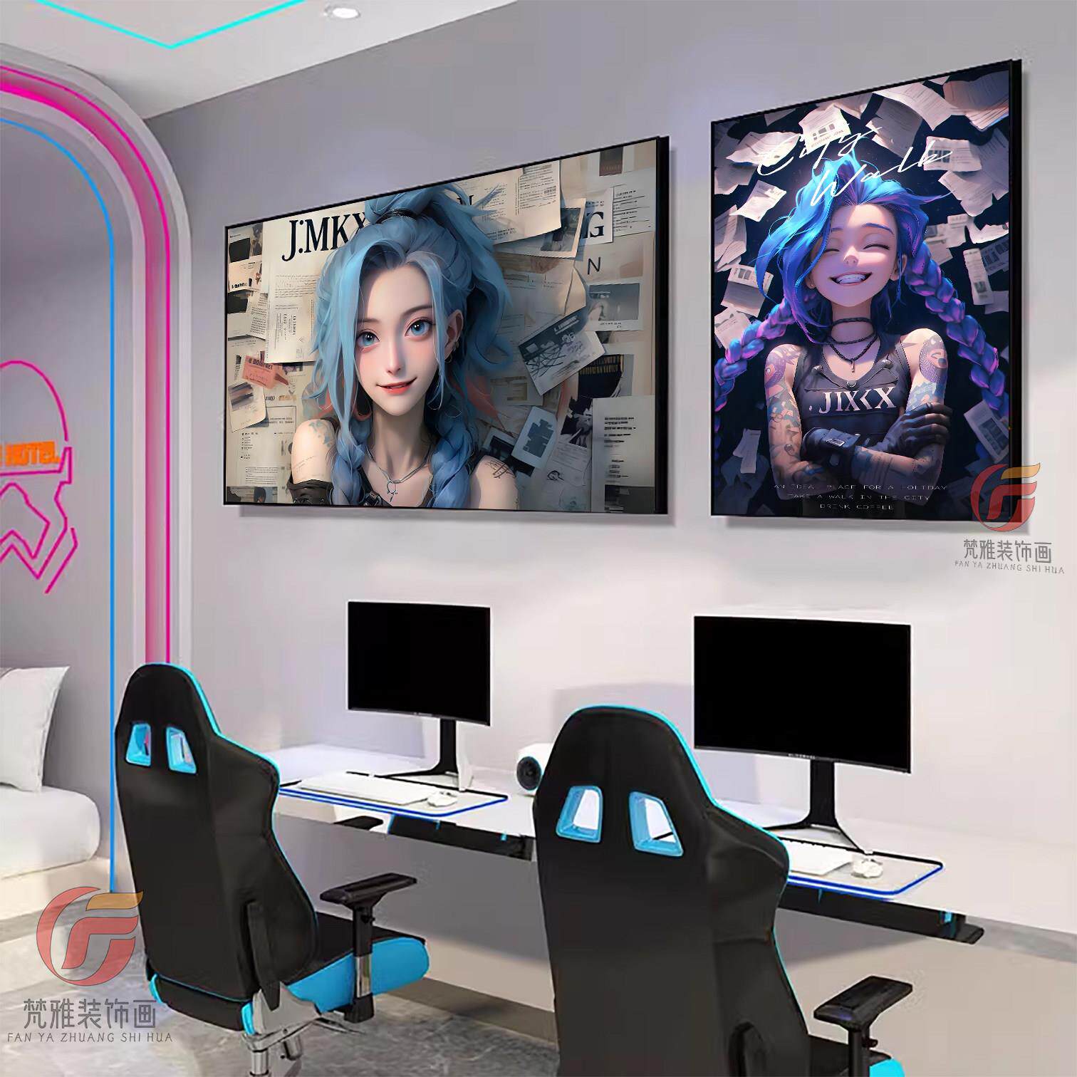 金克丝英雄联盟暴走萝莉lol挂画 画电竞房间网咖装饰画 画宿舍海