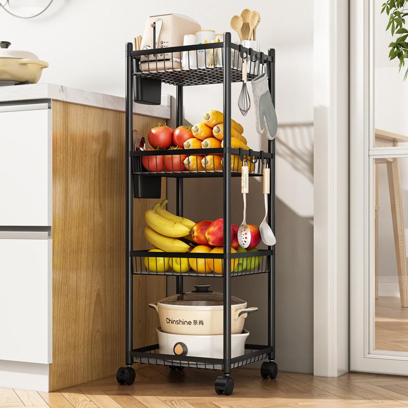 厨房落地式果蔬菜置物架窄夹缝隙移动四层小推车多层储物收纳架子
