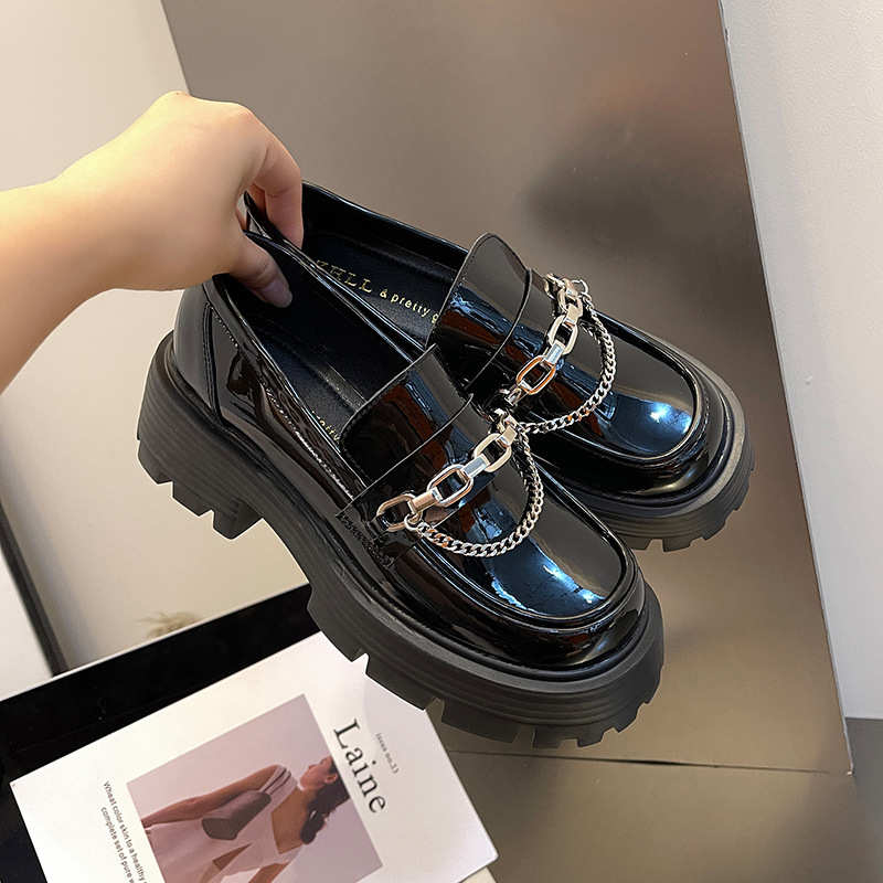 139-6厚底乐福鞋女英伦风jk小皮鞋学院风鞋胖脚宽肥大码女鞋41-43