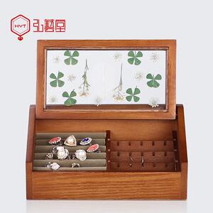 弘艺堂摆件木质简约工艺品印花中式首饰盒多层干花原木珠宝首饰盒