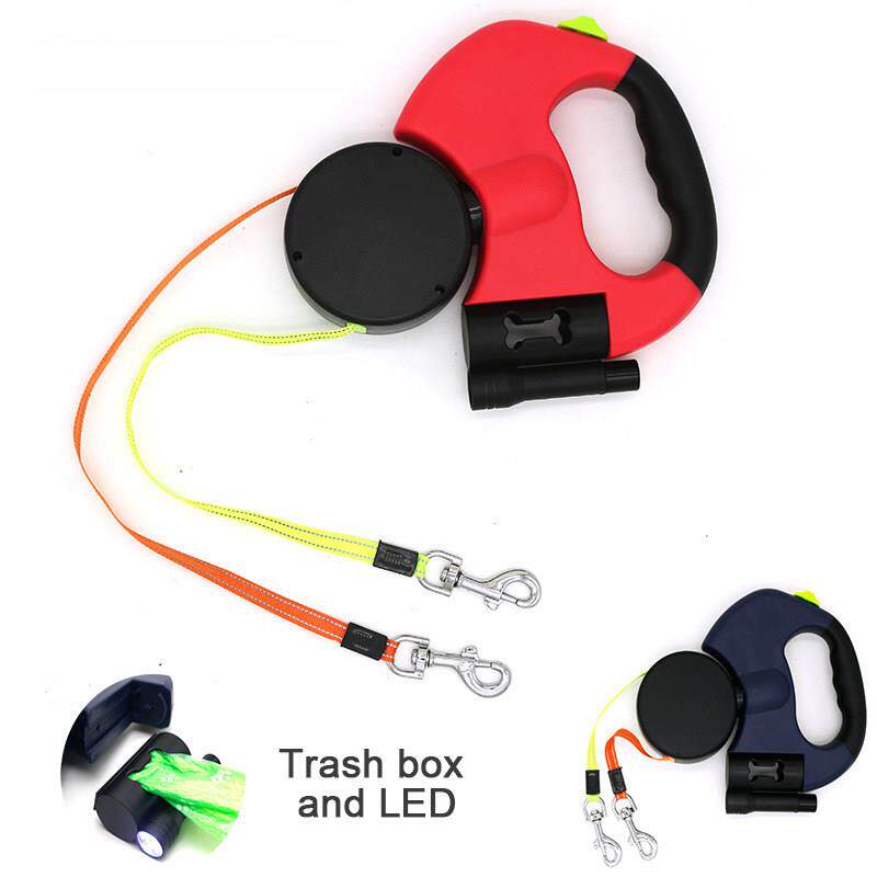 Dual Dog Rope Leash with Light Retractable Double Pet Tracti