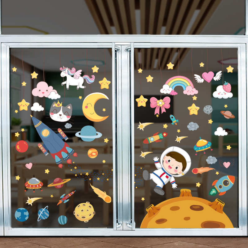 卡通创意儿童幼儿园墙面装饰小图案双面玻璃门贴纸窗户贴画窗花贴图片