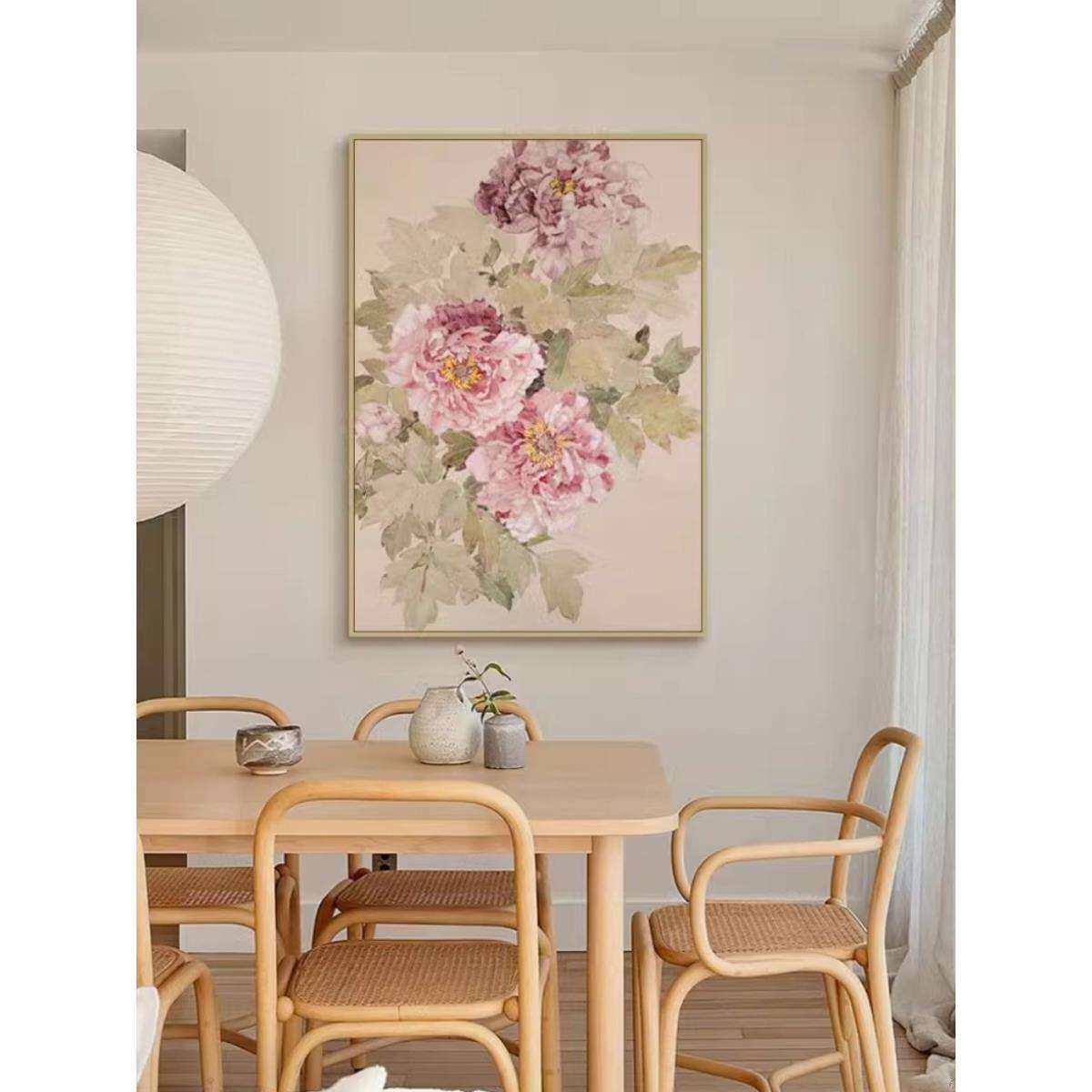 新中式牡丹花开客厅沙发装饰画古典玄关简约壁画花开富贵餐厅挂画