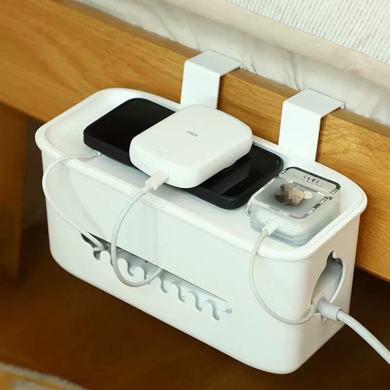 排插收纳盒挂墙壁挂式电源线整理桌面理线器收线神器免打孔大容量