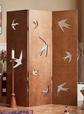 新中式千鸟折叠屏风法式复古屏风燕子折屏古风屏风隔断中古风屏风