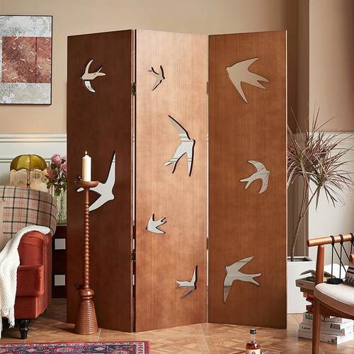 新中式千鸟折叠屏风法式复古屏风燕子折屏古风屏风隔断中古风屏风