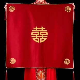 红盖头新娘结婚头纱中式秀禾服复古红色绣花缎面流苏蒙头刺绣喜帕