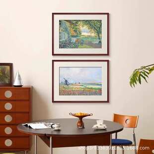 法式中古风挂画高级感美式复古客厅卧室背景墙风景装饰画淡奶油风