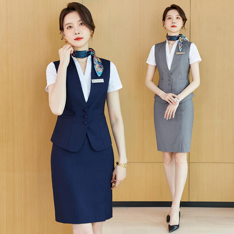职业西装马甲套装女夏季气质美容师酒店前台接待珠宝店工作服工装