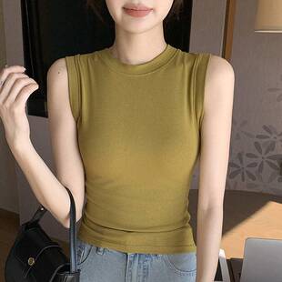 8706遮士副宽肩背心圆女内搭春夏季新款女姜黄色外乳穿领打底上衣