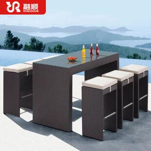 户外藤编吧台椅露天餐厅酒吧休闲脚桌椅别墅阳台收纳组合家具