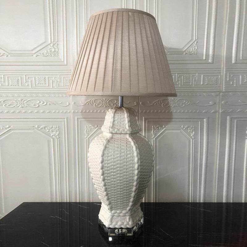 美式创意白色台灯复古竹编形状酒店大堂民宿客厅书房别墅陶瓷台灯