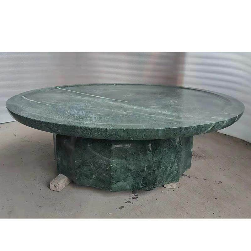 印度绿大理石圆形茶几现代简约家用客厅商用大理石花瓶工艺品石材