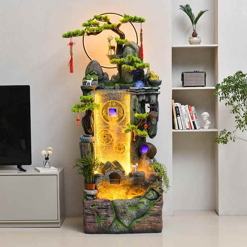 中招财假山流水喷泉循环式室内景观装饰622客公厅鱼缸生财落办地